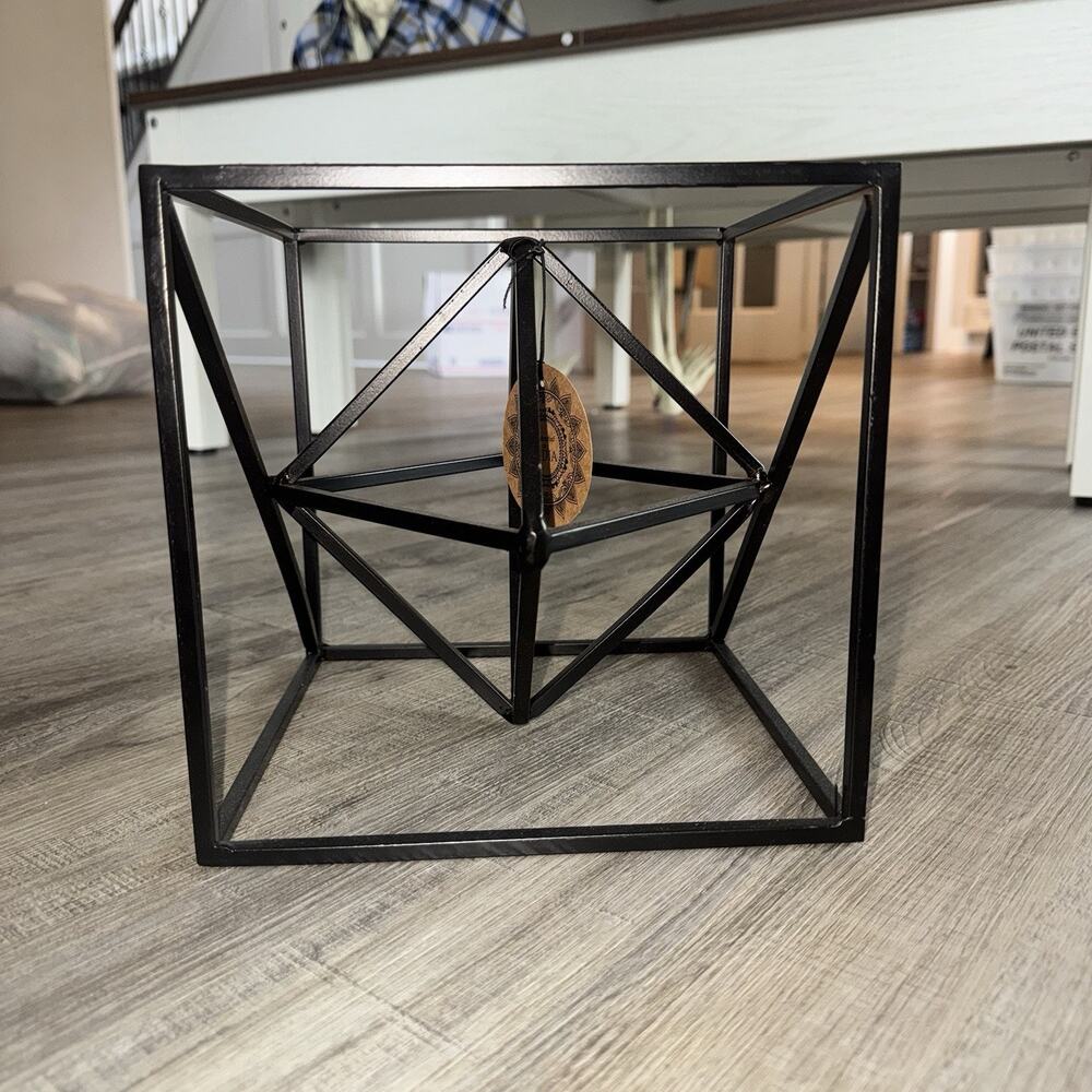 Black Metal Geometric Cube Sculpture Handcrafted in India Modern Decor